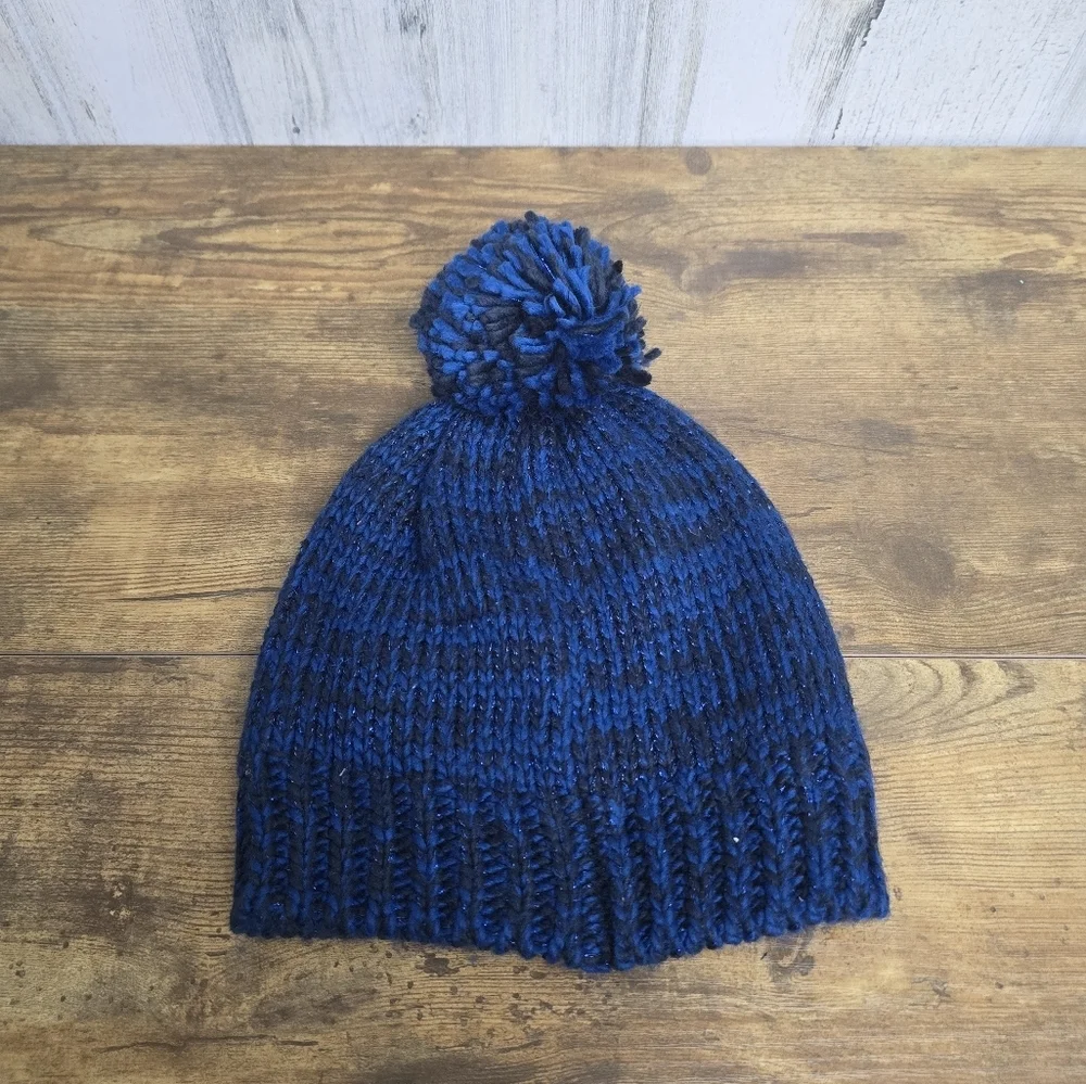 Kids' Blue Heart Pom-Pom Beanie One Size